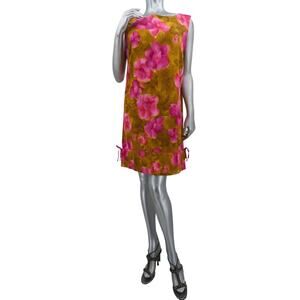 Mod Vintage 1960s SUN FASHIONS of HAWAII Short Sleeveless Floral Dress with Bows